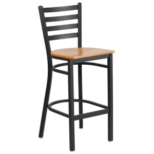 916-XDG697BLADBNATW Bar Stool w/ Ladder Back & Natural Wood Seat, Black