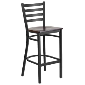 916-XDG697BLADBWALW Bar Stool w/ Ladder Back & Walnut Wood Seat, Black