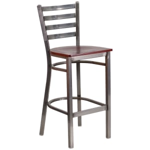 916-XDG697BLCLRBMW Bar Stool w/ Ladder Back & Mahogany Wood Seat, Clear Coat Steel