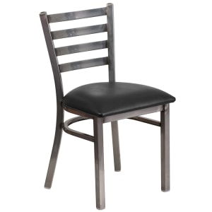 916-XDG694BLCLRBV Restaurant Chair w/ Ladder Back & Black Vinyl Seat - Steel Frame, Silver