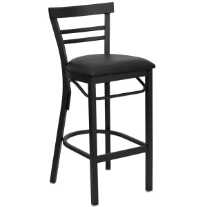 916-XDG6R9BLADBBLKV Bar Stool w/ Metal Ladder Back & Black Vinyl Seat, Black