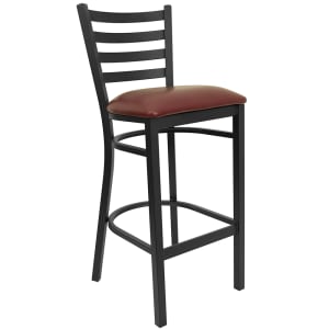 916-XDG697BLADBBURV Bar Stool w/ Ladder Back & Burgundy Vinyl Seat, Black