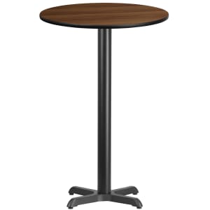 916-XRD24WALTBT2222B 24" Round Bar Height Table - Walnut Laminate Top, Cast Iron Base