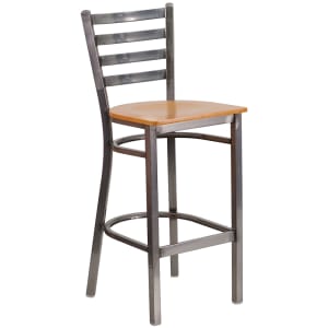 916-XUDG697BLADCLRBA Bar Stool w/ Metal Ladder Back & Natural Wood Seat, Clear Coat Steel