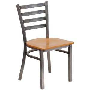 916-XUDG694BLADCLRNA Restaurant Chair w/ Ladder Back & Natural Wood Seat - Steel Frame, Silve...