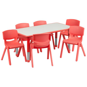 916-0600036RCTTBLRED Preschool Activity Table & (6) Chair Set - 47 1/4"L x 23 5/8"W, Plastic Top, Red/Gray