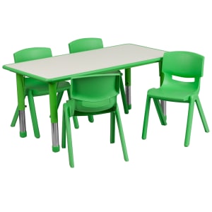 916-0600034RCTTBLGRN Preschool Activity Table & (4) Chair Set - 47 1/4"L x 23 5/8"W, Plastic Top, Green/Gray