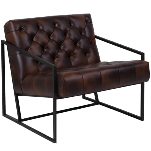 916-8522BJ Lounge Chair - Bomber Jacket Brown LeatherSoft Upholstery, Black Metal Frame