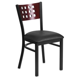 916-XDG60117MAHBLKV Restaurant Chair w/ Mahogany Wood Back & Black Vinyl Seat - Steel Frame,...