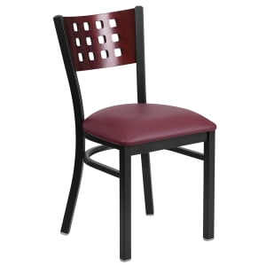 916-XDG60117MAHBURV Restaurant Chair w/ Mahogany Wood Back & Burgundy Vinyl Seat - Steel Fram...