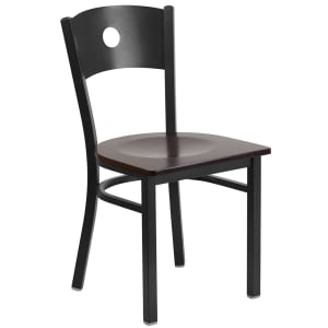 916-XDG60119CIRWALW Restaurant Chair w/ Circle Cutout Back & Walnut Wood Seat - Steel Frame,...