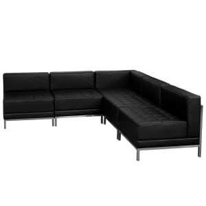 916-IMASECTSET5 5 Piece Modular Sectional w/ Black LeatherSoft Upholstery & Stainless Legs