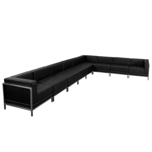 916-IMASECTSET4 9 Piece Modular Sectional w/ Black LeatherSoft Upholstery & Stainless Legs