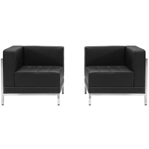 916-IMASET10 2 Piece Modular Corner Chair Set - Black LeatherSoft Upholstery, Stainless Legs