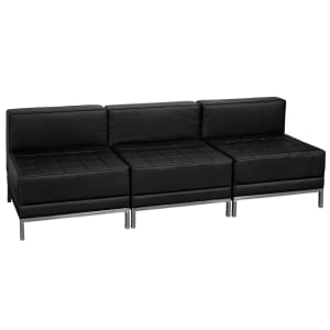 916-IMAMIDCH3 3 Piece Modular Lounge Chair Set - Black LeatherSoft Upholstery, Stainless Legs