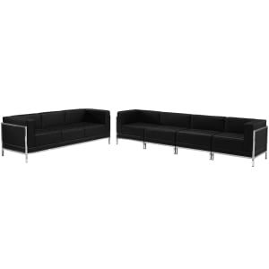 916-IMASET17 5 Piece Sofa Set - Black LeatherSoft Upholstery, Stainless Steel Legs
