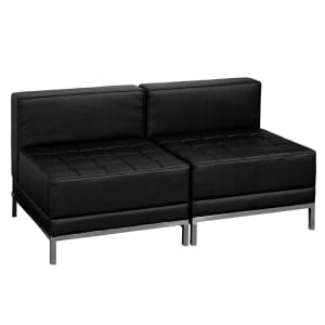 916-IMAMIDCH2 2 Piece Modular Lounge Chair Set - Black LeatherSoft Upholstery, Stainless Legs