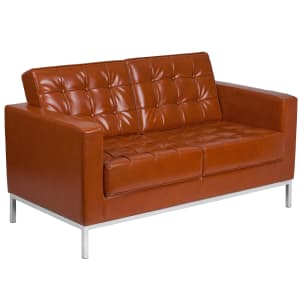 916-LAC8312LSCOG Loveseat w/ Cognac LeatherSoft Upholstery, Stainless Legs