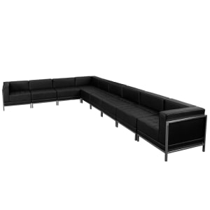 916-IMASECTSET3 9 Piece Modular Sectional w/ Black LeatherSoft Upholstery & Stainless Legs