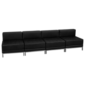 916-IMAMIDCH4 4 Piece Modular Lounge Chair Set - Black LeatherSoft Upholstery, Stainless Legs