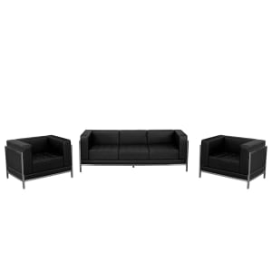 916-IMASET3 3 Piece Sofa Set - Black LeatherSoft Upholstery, Stainless Steel Legs