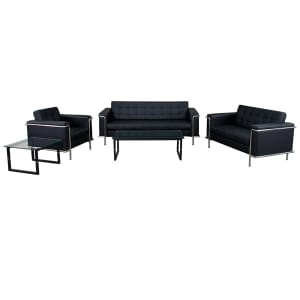 916-LES8090SETBK 3 Piece Reception Set - Black LeatherSoft Upholstery, Stainless Steel Legs