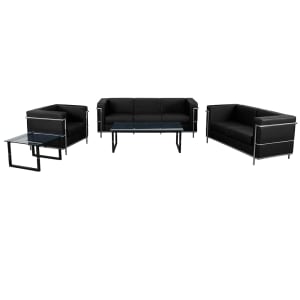 916-REG810SETBK 3 Piece Reception Set - Black LeatherSoft Upholstery, Stainless Steel Legs