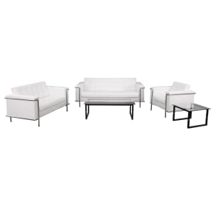 916-LES8090SETWH 3 Piece Reception Set - White LeatherSoft Upholstery, Stainless Steel Legs