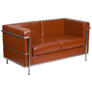 916-REG8102LSCOG Loveseat w/ Cognac LeatherSoft Upholstery, Stainless Legs