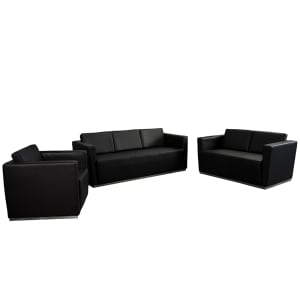 916-TRI8094SETBK 3 Piece Reception Set - Black LeatherSoft Upholstery, Stainless Steel Base