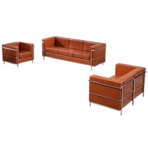 916-REG810SETCOG 3 Piece Reception Set - Cognac LeatherSoft Upholstery, Stainless Steel Legs