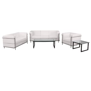 916-REG810SETWH 3 Piece Reception Set - White LeatherSoft Upholstery, Stainless Steel Legs