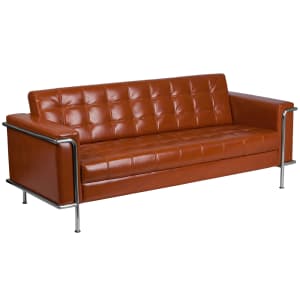 916-LES8090SOFACOG 81" Sofa w/ Cognac LeatherSoft Upholstery -  Stainless Steel Legs