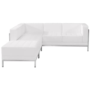 916-ZBIMAGSECTSET9WH 3 Piece Sectional Sofa - White LeatherSoft Upholstery, Stainless Steel Legs