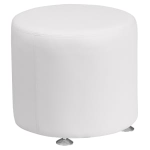 916-803RD18WH 18" Round Ottoman - 16 1/2"H, White LeatherSoft Upholstery