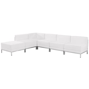 916-IMASECTSET10WH 6 Piece Modular Sectional Set - White LeatherSoft Upholstery, Stainless Legs
