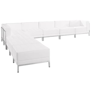 916-IMASECTSET11WH 9 Piece Modular Sectional Set - White LeatherSoft Upholstery, Stainless Legs