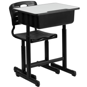 916-4609010 Student Desk w/ Plastic Chair - Gray Laminate Top, Black Steel Frame