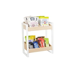 151-2235715 2 Tier Display Riser w/ (8) Compartments - 16"L x 9"W x 18"H, Maple Wood/White Metal