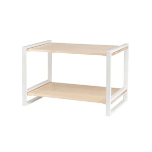 151-22356215 2 Tier Display Riser - Maple Wood w/ White Metal Frame, 22"L x 13 1/4"W x 14 1/2"H