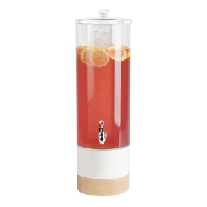151-22359315 3 gal Beverage Dispenser w/ Ice Chamber - Plastic Container, Maple Wood/White Metal
