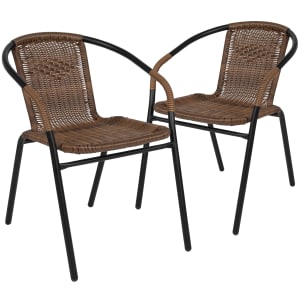 916-2TLH037DKBNGG Outdoor Stackable Arm Chair - Brown Whicker w/ Black Steel Frame