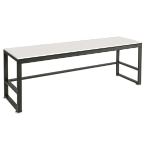 151-223416415 2 Tier Merchandising Table w/ White Top & Metal Frame - 64 1/2"W x 18"D x 24 1/4"H