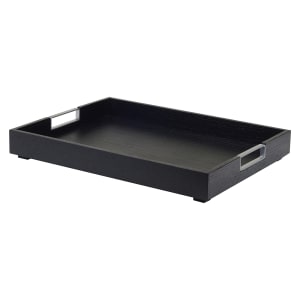 151-2234787 Rectangular Room Service Tray w/ Metal Handles - 22" x 17", Oak Wood, Black