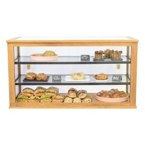 151-2232299 3 Tier Dual Service Pastry Display Case w/ Sliding Doors - Rustic Pine Frame