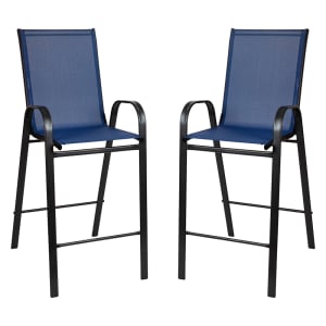 916-2JJ092HNVGG 50" Brazos Barstool w/ Blue Textilene Fabric Back & Seat - Steel, Black