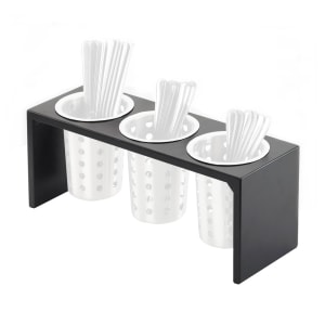 151-1425396 3 Compartment Flatware Cylinder Holder - 16"L x 5 1/2"W x 6"H, Wood, Black