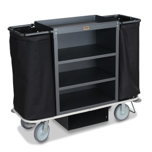 650-2107 Housekeeping Cart w/ (3) Shelves & Glass Rack Holder - 30"L x 19"W x 36&qu...