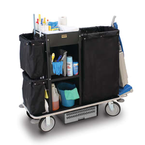 650-2155A Housekeeping Cart w/ (3) Shelves & (3) Bags - 30"W x 18"D x 36"H, St...