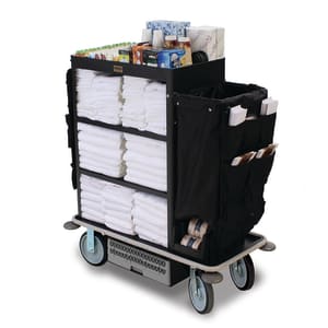 650-2153A Housekeeping Cart w/ (3) Shelves & (1) Bag - 18"W x 18"D x 36"H, Ste...